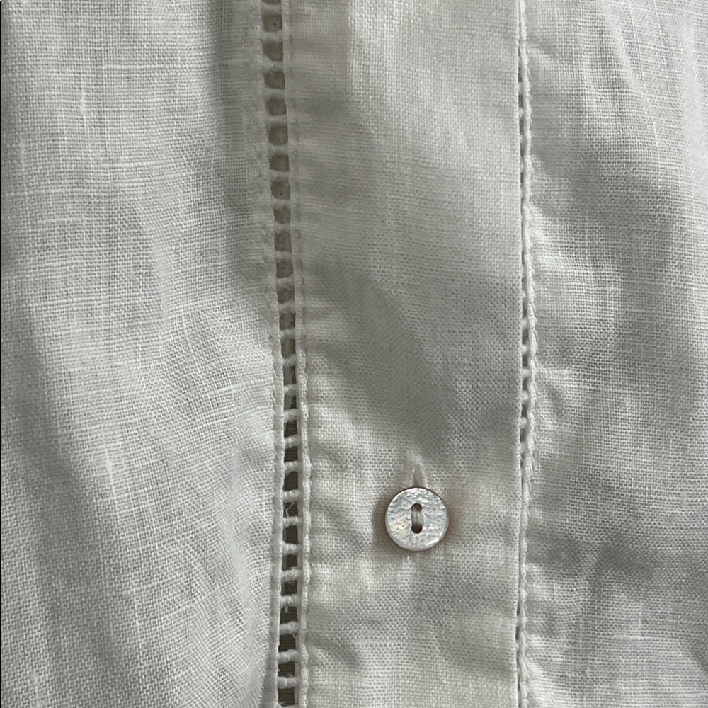 Elie Tahari white linen embroidered button down shirt size medium - Picture 8 of 15